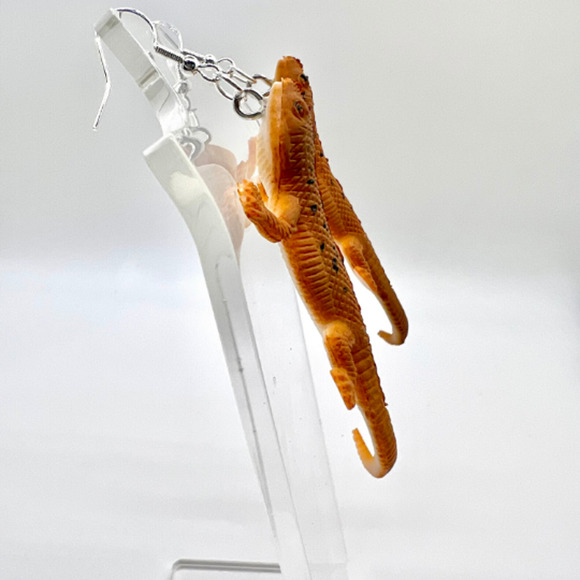 Orange Lizard Earrings - Animal Earrings - Bearded Dragon Earrings - Serpents - Picture 6 of 9